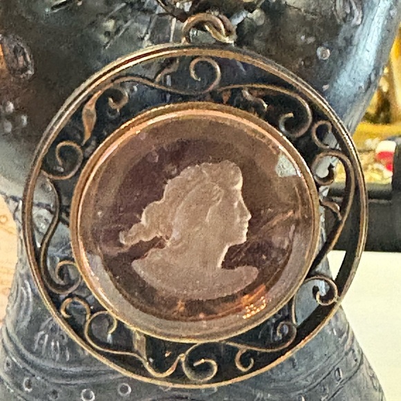 Pink Intagilo Glass Cameo Pendant with Artisan Glass Crystal Beaded Necklace - Picture 1 of 10